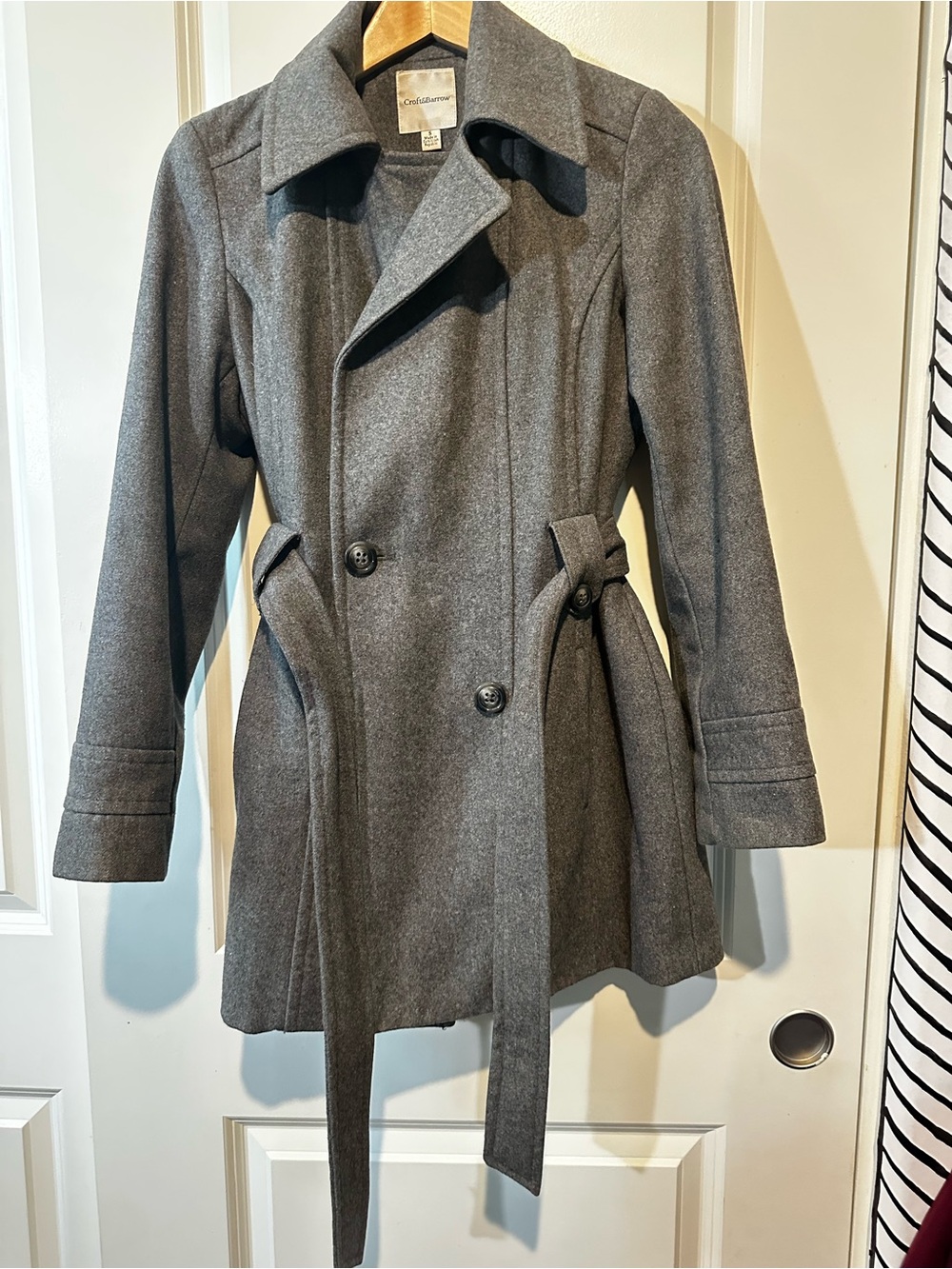 croft & barrow Gray Double-Breasted Wool-Blend Trench Coat